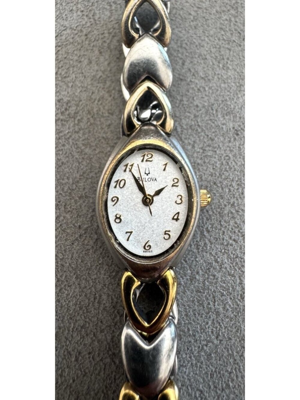 BULOVA Ladies' 2-Tone HEART LINK BRACELET WATCH White Dial -Working +New Battery